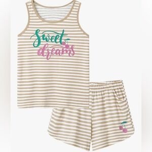New Tan & White Striped Sweet Dreams with Cherry Kids/Girls Pajamas - Size 18